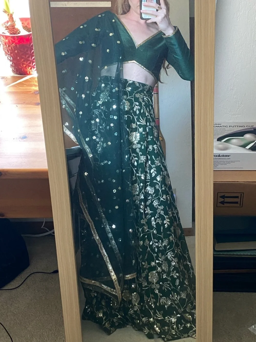 The Saree Room Emerald Green Blouse (s/xs) and Sequined Skirt (xs) - Picture 4 of 9